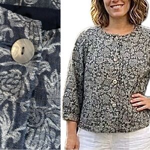 J. Jill Tencel Linen Brocade Floral Patterned Collarless Button Jacket Womens XL
